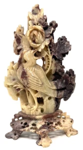 Vintage Antique Chinese Hand Carved Bird Floral Soapstone Figurine 6" - Picture 1 of 7