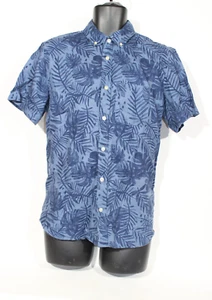 Gap Floral Shirt Medium Blue Button-Down Standard Fit Cotton Linen Mens - Picture 1 of 15