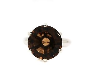 Natural Round Smoky Quartz 925 Sterling Silver Ring Jewelry-New Year Sale