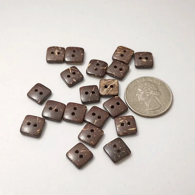 Small square Natural coconut shell buttons 10mm 2 hole 1.6 mm MINI button charm - Image 1 of 4