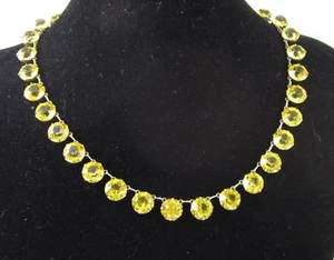 Antique Rare Sterling Silver Vintage Citrine Color Crystal Art Glass Necklace - Picture 1 of 10
