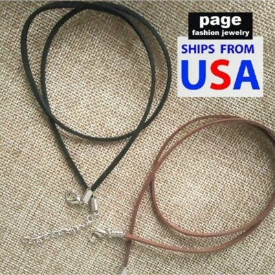 Cordão de colar de couro camurça 18" 3mm para seu pingente preto/marrom/fecho lagosta - Imagem 1 de 4