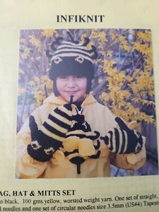 INFIKNIT Bumble Bee Hat, Mittens, Bag Knitting Pattern - Picture 1 of 1
