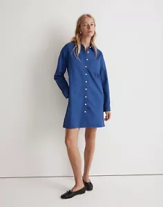 NWT Madewell Mini Shirtdress in Regenerative Chino Long Sleeve Blue Size Small S - Picture 1 of 12