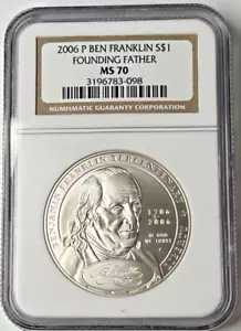 2006 P Ben Franklin Founding Father ~ Silver $ NGC MS 70- Highest grade possible - Picture 1 of 4