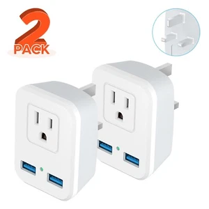 (2 Pack)Type G UK Travel Plug Power Adapter Converter with 2 USB Charger Port - Picture 1 of 5