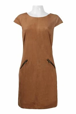 Vestido de día Madison Leigh vegano imitación gamuza talla 14 16 marrón camel nuevo con etiquetas $89 Foto 1 de 3