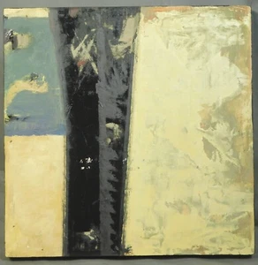 Vintage Modern Richly Textured Abstract Painting Blue Yellow Rust Black Gray - Picture 1 of 10