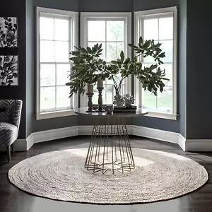 4 round Rigo Jute Hand Woven Area Rug, Natural, Solid Farmhouse Design, Natural - Picture 1 of 8