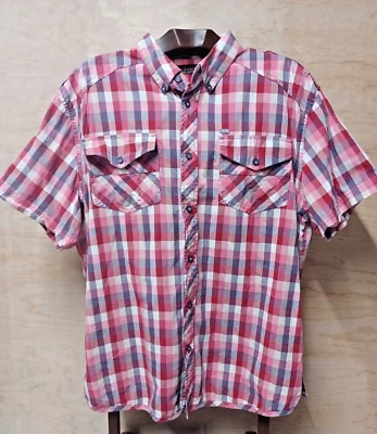 Akoo Men's Plaid  Short Sleeve Shirt 2XL 100 % Cotton - Image 1 of 4