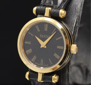 GUCCI Shelly Quartz Swiss Ladies Watch Genuine 10RCP Leather Strap - Picture 1 of 4