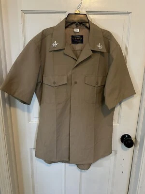 US Navy Flying Cross uniform shirt Medium Polyester Wool Beige 2 Rank Insignias - Image 1 of 4