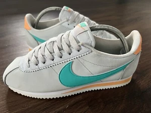 Nike Cortez Womens Leather Gym Running Trainers,/Grey/Turquoise, Coral - Size 6 - Picture 1 of 14