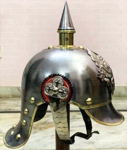 NEW IRON GERMAN PRUSSIAN PICKELHAUBE BRASS ACCENTS IMPERIAL OFFICER SPIKE Helmet - Picture 1 of 8