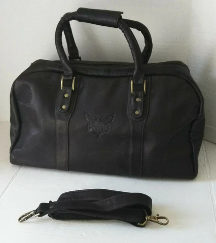 Charlotte Hornets Travel Bag Brown Leather W/ Shoulder Strap VIP Exclusive 19x11 Cover