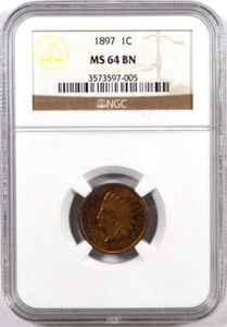 1897 BRONZE INDIAN HEAD CENT 1C NGC MS 64 BN - Picture 1 of 2