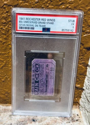 Stan Musial PSA 5 HOF 1941 Rochester Red Wings Minor Lg Stub Pre Majors Pop 1/0^ - Image 1 of 2