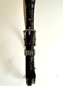 Brighton Belt Size 34 Leather Canvas And Black Silver Tone Buckle Large - Picture 1 of 14