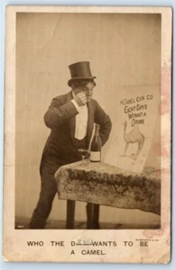 Cartolina Chi la D_ Vuole essere un cammello che beve umorismo 1910 RPPC G118 - Foto 1 di 2