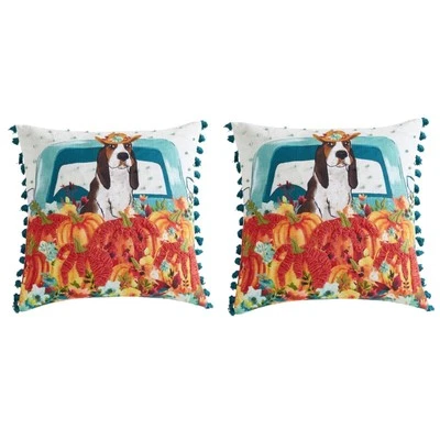 Pioneer Woman Harvest Dog Charlie Truck Pumpkin 18" Throw Pillows Cute Lot Of 2 - Image 1 of 4