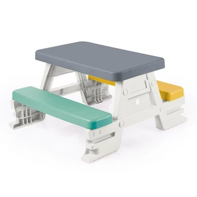 : Mesa de picnic para 4: blanca, verde, amarilla - interior/exterior, asientos de banco, D... Foto 1 de 4