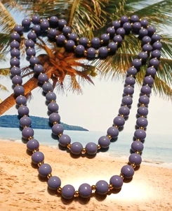 Monet Purple/Lilac Bead Long Strand Necklace with Small Gold Tone Spacer Beads - Picture 1 of 8