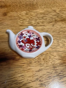 2004 Retired Cardew Red Hat “Pink Chintz” Teapot Shaped Teabag Holder Spoon Rest - Picture 1 of 4