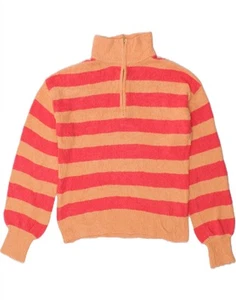 J. CREW Womens Zip Neck Jumper Sweater UK 14 Medium Orange Striped Cotton CQ13 - Picture 1 of 3