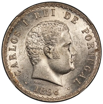 1896 Portugal 500 Reis Silver Coin - NGC MS 62 - KM #535 - Image 1 of 4