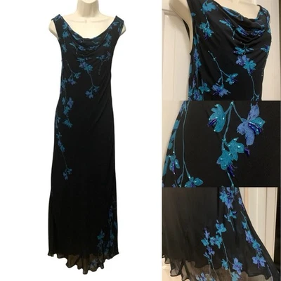 VTG Eva Blue Womens 10 Black Floral Beaded Whimsigoth Dark Fairy Maxi Dress Y2K - Image 1 of 4