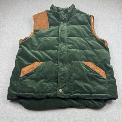 Vintage Polo Ralph Lauren Vest Mens 3XB Big Green Corduroy Down Puffer Leather - Image 1 of 4