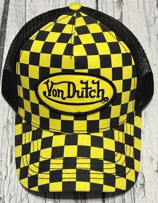 Von Dutch Negro Amarillo A Cuadros SnapBack Ajustable Trucker Sombrero Gorra Playboi Carti Foto 1 de 4