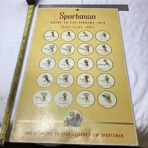 Vintage Sportsman Fly Fish Trout Flies Cardboard Display Advertisement No 3 Dry - Picture 1 of 12