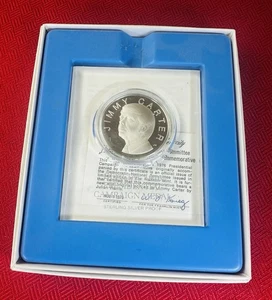 Jimmy Carter Oficial 1976 Campaña Presidencial Medalla Plata Esterlina Prueba Certificado de Autenticidad - Imagen 1 de 6