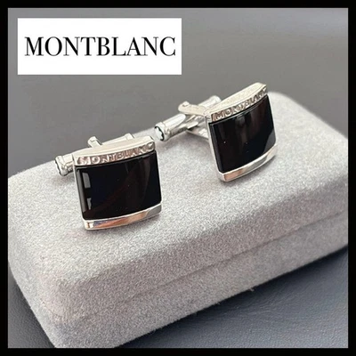 Gemelos Montblanc Negro Plata Cuadrado Bola Devolución Acero Inoxidable Foto 1 de 4