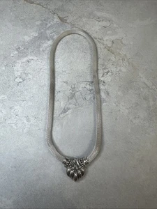ESPO SIG 925 Silver Mesh Chain Necklace Snap Heart Pendant Signed A22 - Imagen 1 de 15