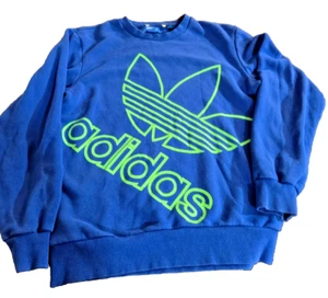 Adidas Originals TREFOIL Sweatshirt Crew Neck BLUE Lime Graphics Classic Medium - Picture 1 of 8