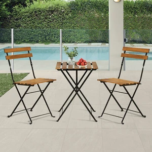 3-Piece Patio Bistro Set Wood Outdoor Furniture Set w/Table & Chairs for Balcony - Picture 1 of 10