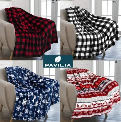 Holiday Christmas Theme Fleece Throw Blanket Sofa Couch Soft Winter Cabin Print - Image 1 of 4