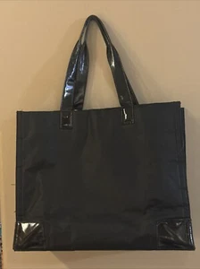 Wacoal Womens Tote Shoulder Bag Gray Black Patent Square Snap Dual Handle - Picture 1 of 4