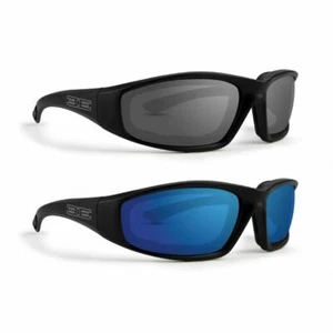 2 Pairs Epoch Foam Motorcycle Sunglasses Black Frames with Smoke and Blue Lens - Picture 1 of 9