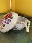 VTG Hungarian Floral Porcelain Dresser Box Painted Lidded Jewelry Cottage Granny