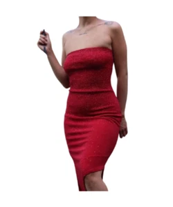 Neu ohne Etikett - Nasssiegel Damen burgundrot funkelnd Schlauchkleid Größe M - Bild 1 von 5