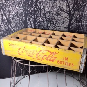 COCA-COLA Wood Yellow Crate Carrier Coke Metal 24 Bottle Jefferson City Mo. VTG - Picture 1 of 9