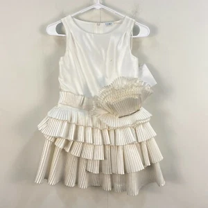 Byblos Girls 8 Dress Sleeveless White Tank Pleated Ruffle Formal Zip Jewel 10514 - Picture 1 of 12