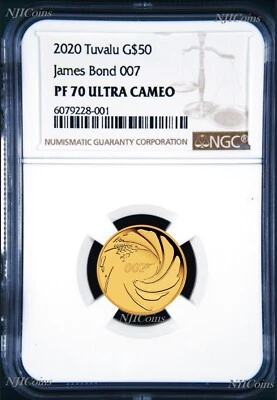 2020 James Bond 007 Proof $50 1/4oz .9999 Gold COIN NGC PF 70 PF70 Brown Label - Image 1 of 4