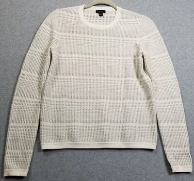 Suéter Ann Taylor Mujer Pequeño S Blanco Plateado Metálico Rayas Manga Larga Tejido Foto 1 de 4