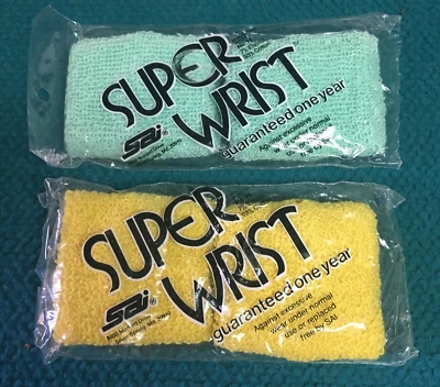Vintage : SUPER WRIST terrycloth SWEAT BANDS : Cream Green & Yellow @ 2 PAIR - Image 1 of 2