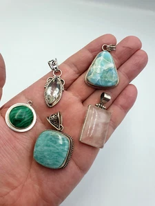 Vintage massive silberne Stein Anhänger x 5 - Bild 1 von 12