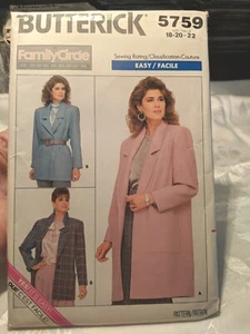 BUTTERICK 5759 ELEGANTE ABRIGO TRAJE CHAQUETA PATRÓN COSTURA MUJER Busto 40 42 44 - Imagen 1 de 4